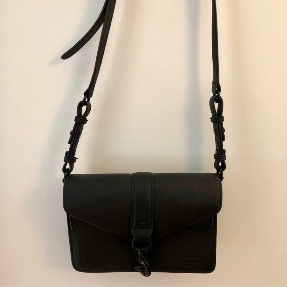 Rebecca Minkoff Hudson Mini Moto Saffiano Leather Crossbody Purse Bag